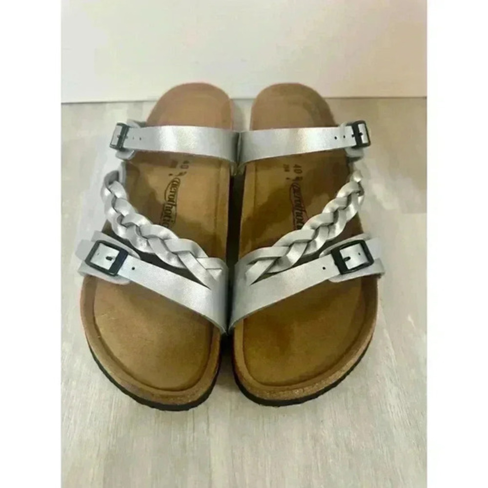 Aerothotic‎ Womens Viking Footbed Sandals Silver Open Toe Braided Strappy